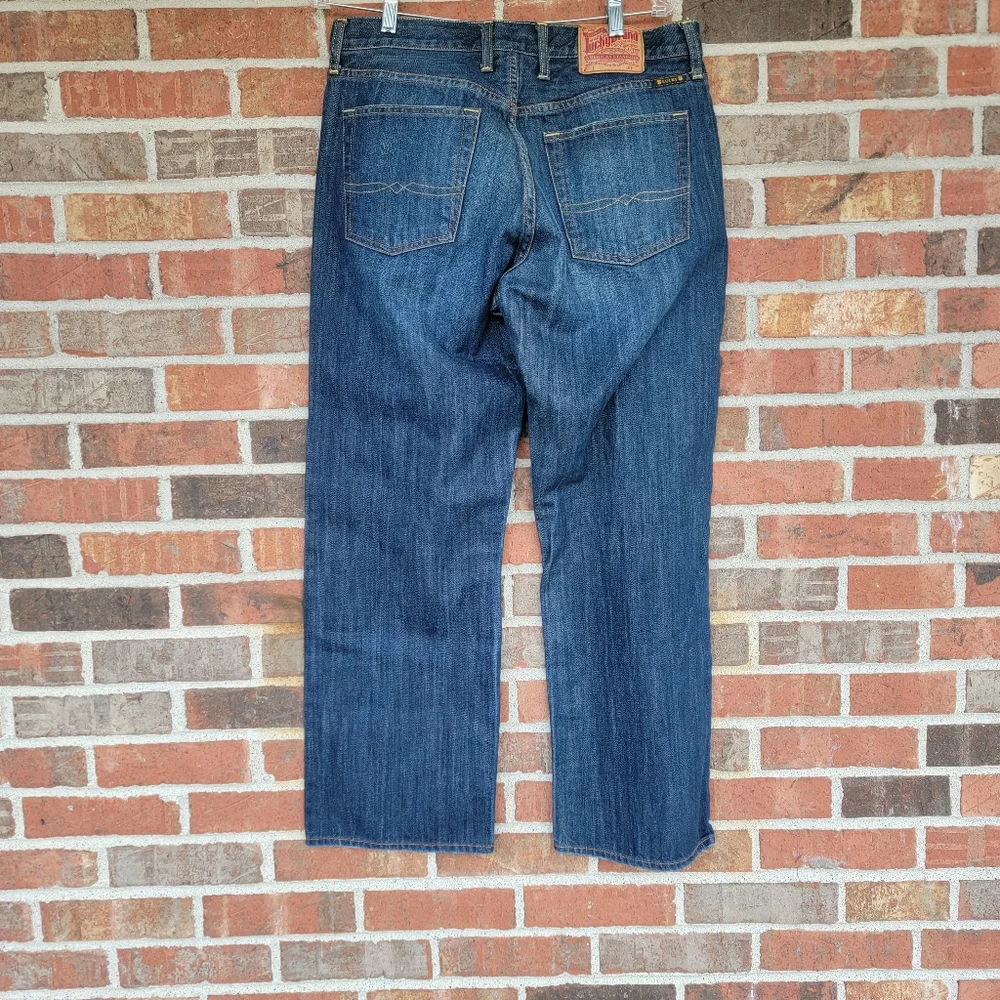 Men's Lucky Brand Dark Fade Relaxed Straight Leg Short Inseam Jeans Size 34